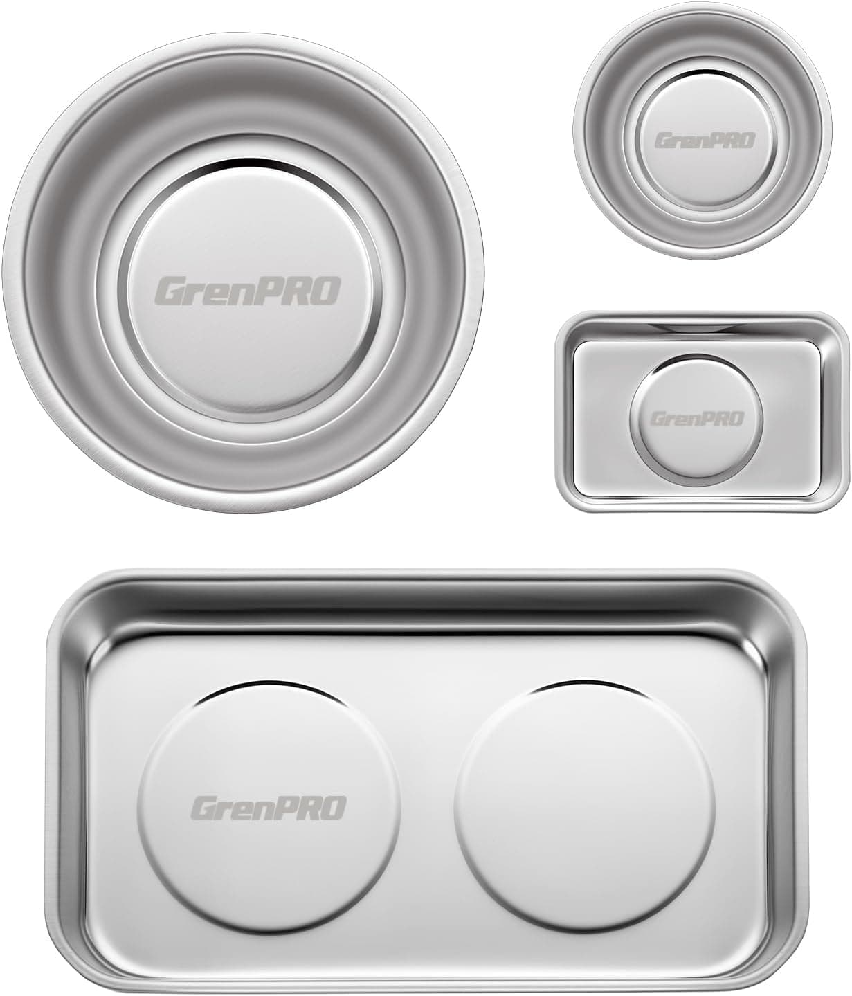 Magnetic Parts Tray Set — 4 Round Trays (3", 4", 5", 6")
