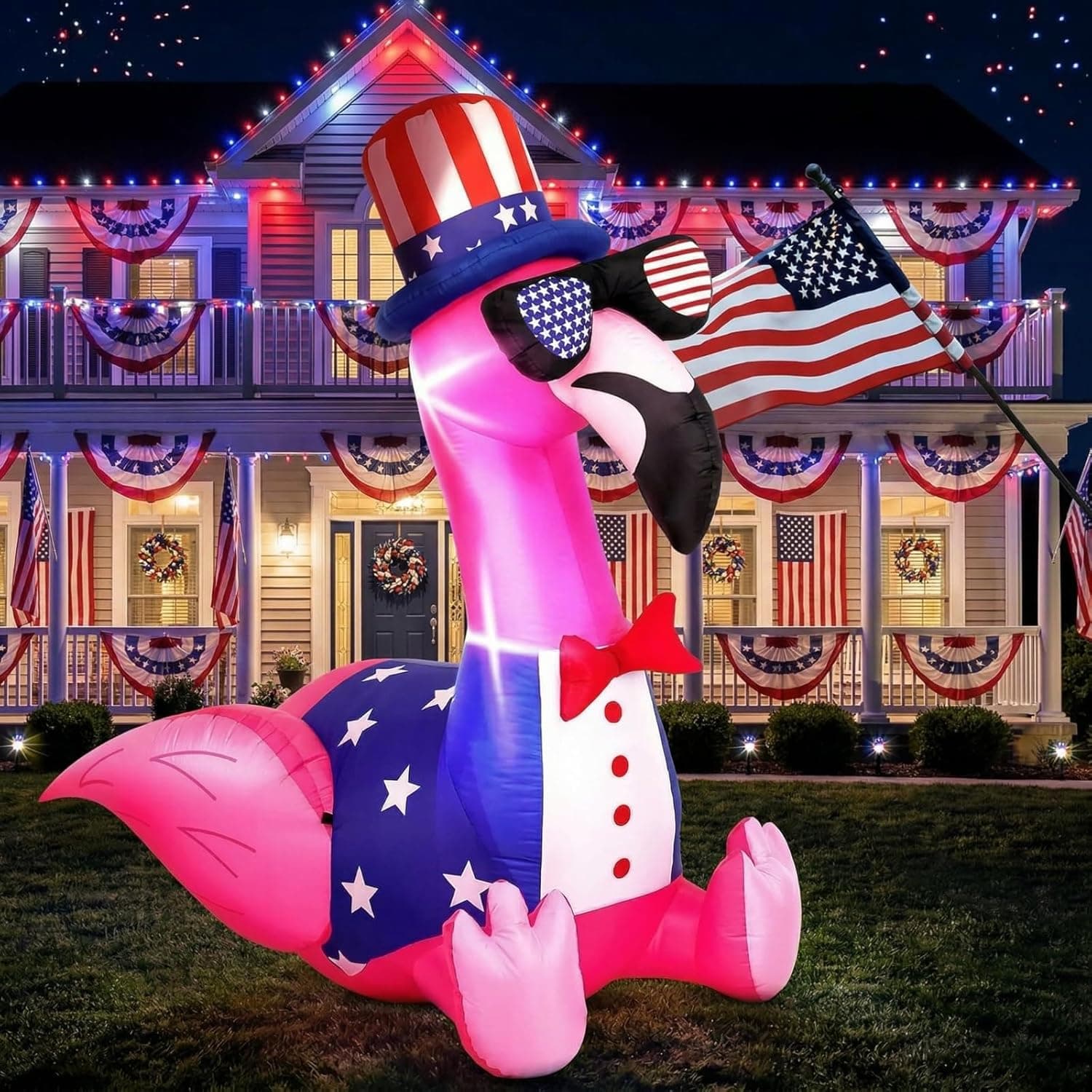 4th of July Patriotic Flamingo Inflatable